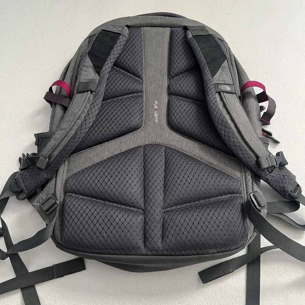 The North Face TNF Gray Magenta Pink Borealis Laptop School Hiking Backpack Bag